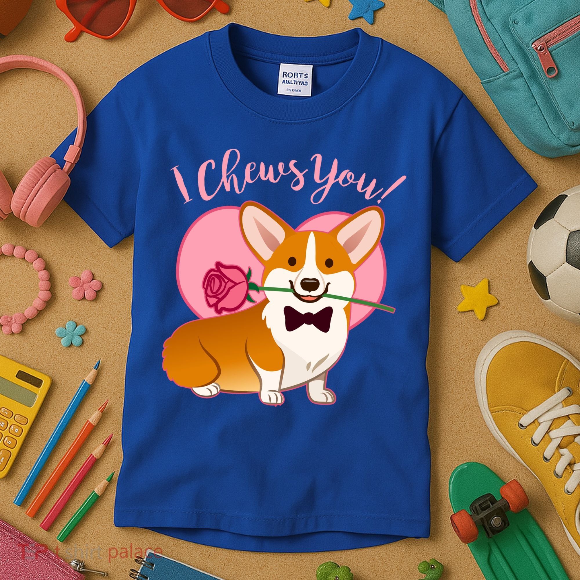 Funny Cute Corgi Valentine I Chews You Kids T-Shirt