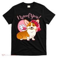 Funny Cute Corgi Valentine I Woof You T-Shirt thumb 0