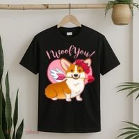 Funny Cute Corgi Valentine I Woof You T-Shirt thumb 2