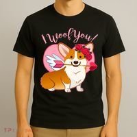 Funny Cute Corgi Valentine I Woof You T-Shirt thumb 3