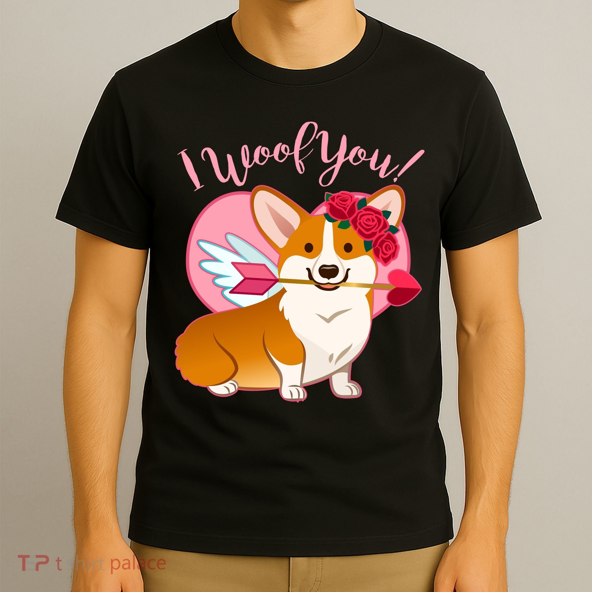 Funny Cute Corgi Valentine I Woof You T-Shirt