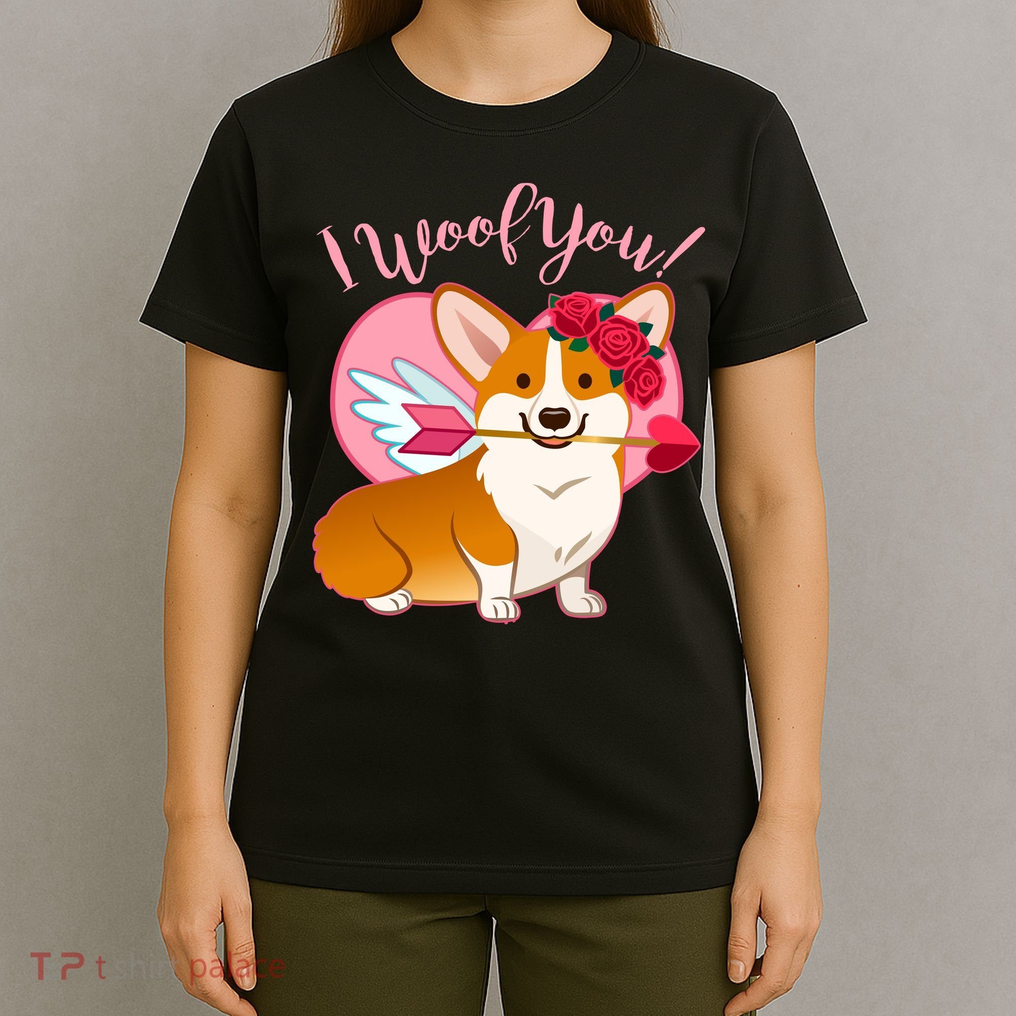 Funny Cute Corgi Valentine I Woof You T-Shirt