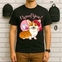 Funny Cute Corgi Valentine I Woof You T-Shirt thumb 6