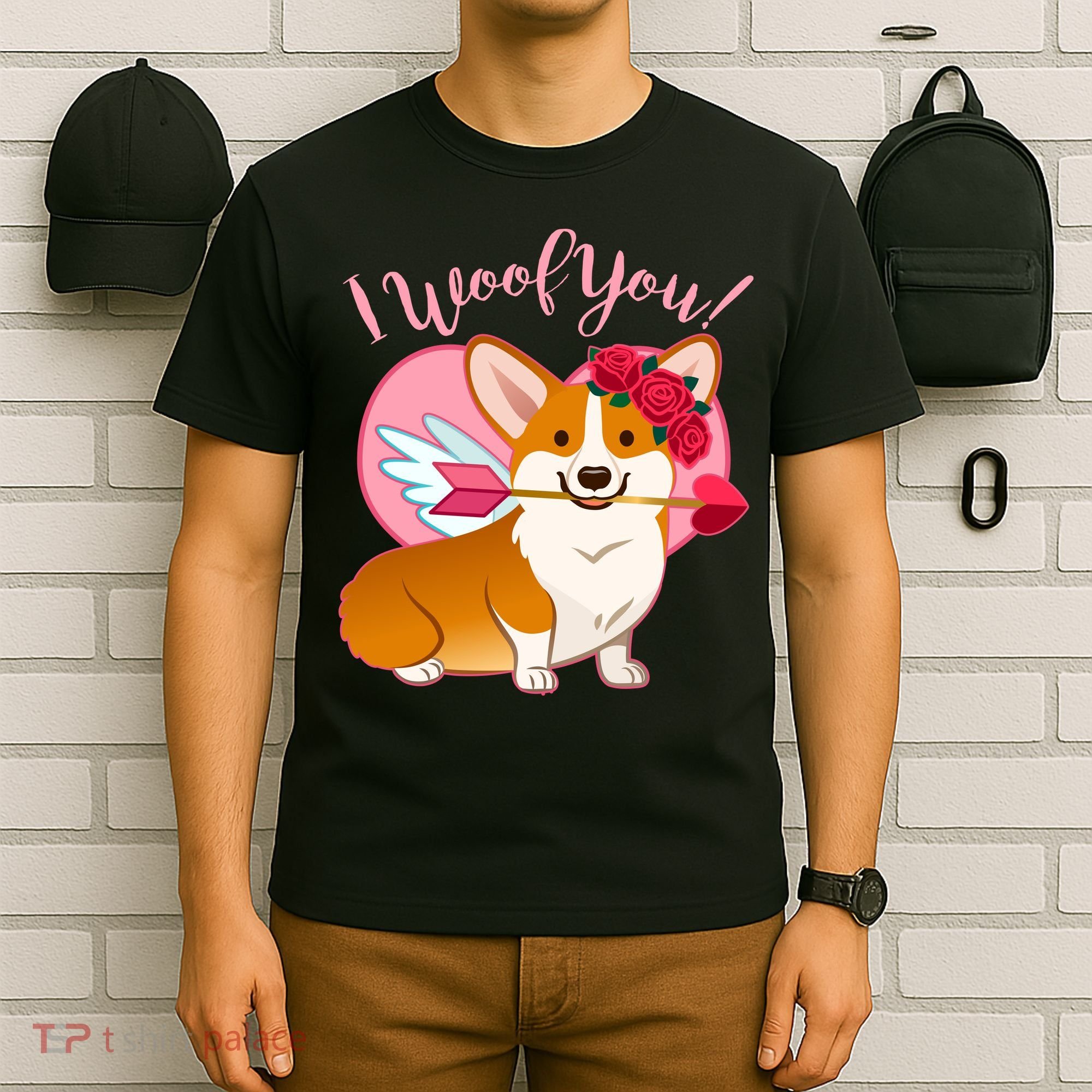 Funny Cute Corgi Valentine I Woof You T-Shirt