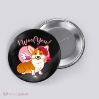 Funny Cute Corgi Valentine I Woof You Button thumb 0