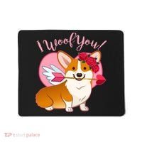 Funny Cute Corgi Valentine I Woof You Mousepad thumb 0