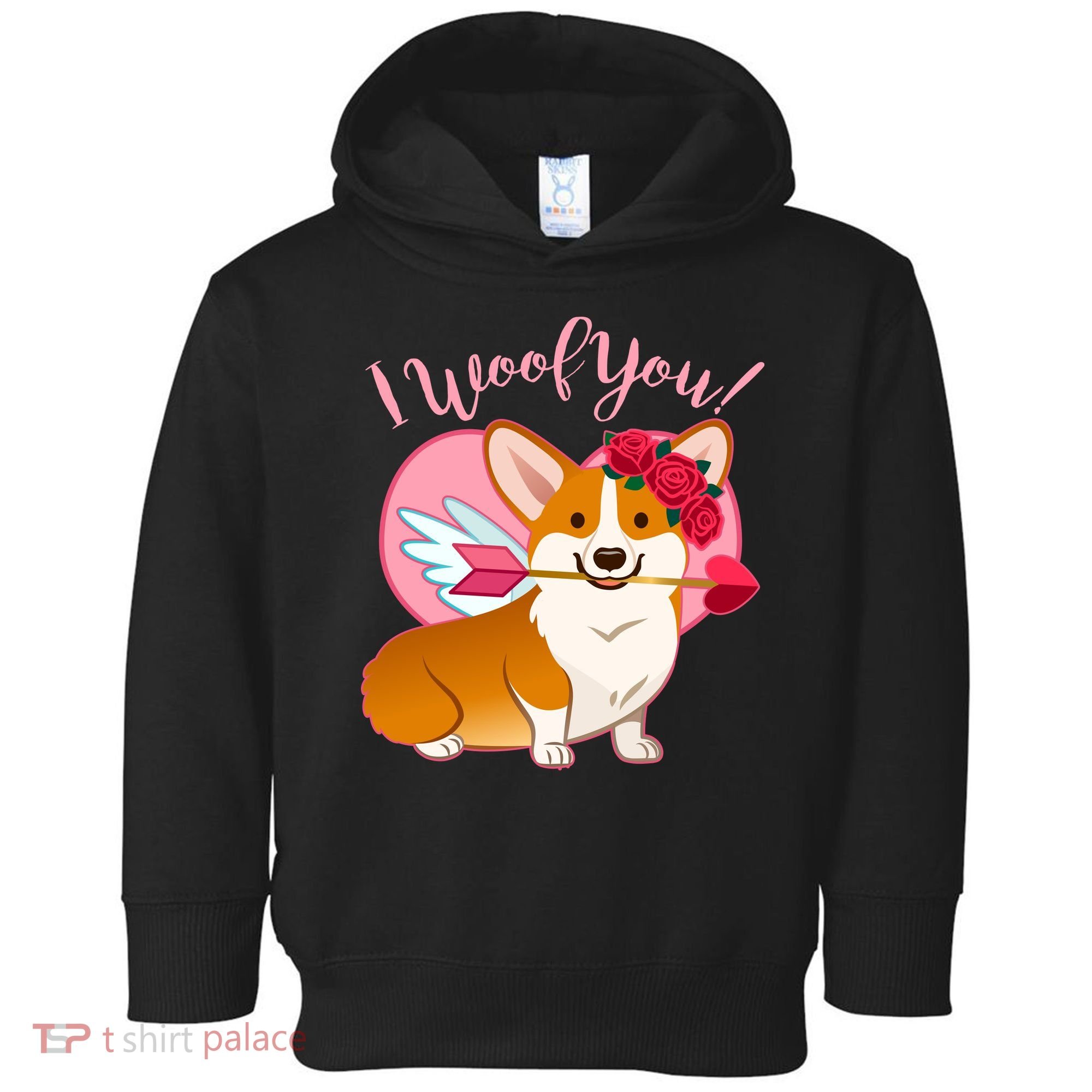 Funny Cute Corgi Valentine I Woof You Toddler Hoodie