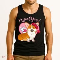Funny Cute Corgi Valentine I Woof You Tank Top thumb 3