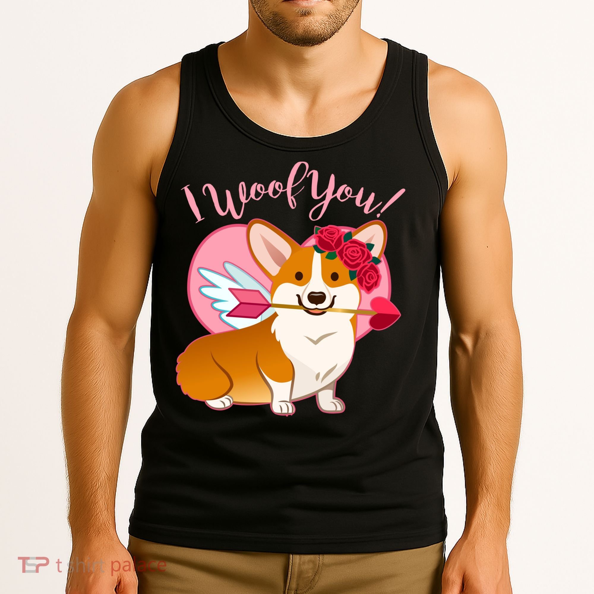 Funny Cute Corgi Valentine I Woof You Tank Top