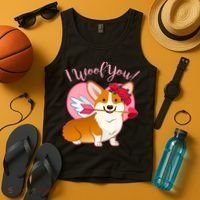 Funny Cute Corgi Valentine I Woof You Tank Top thumb 4