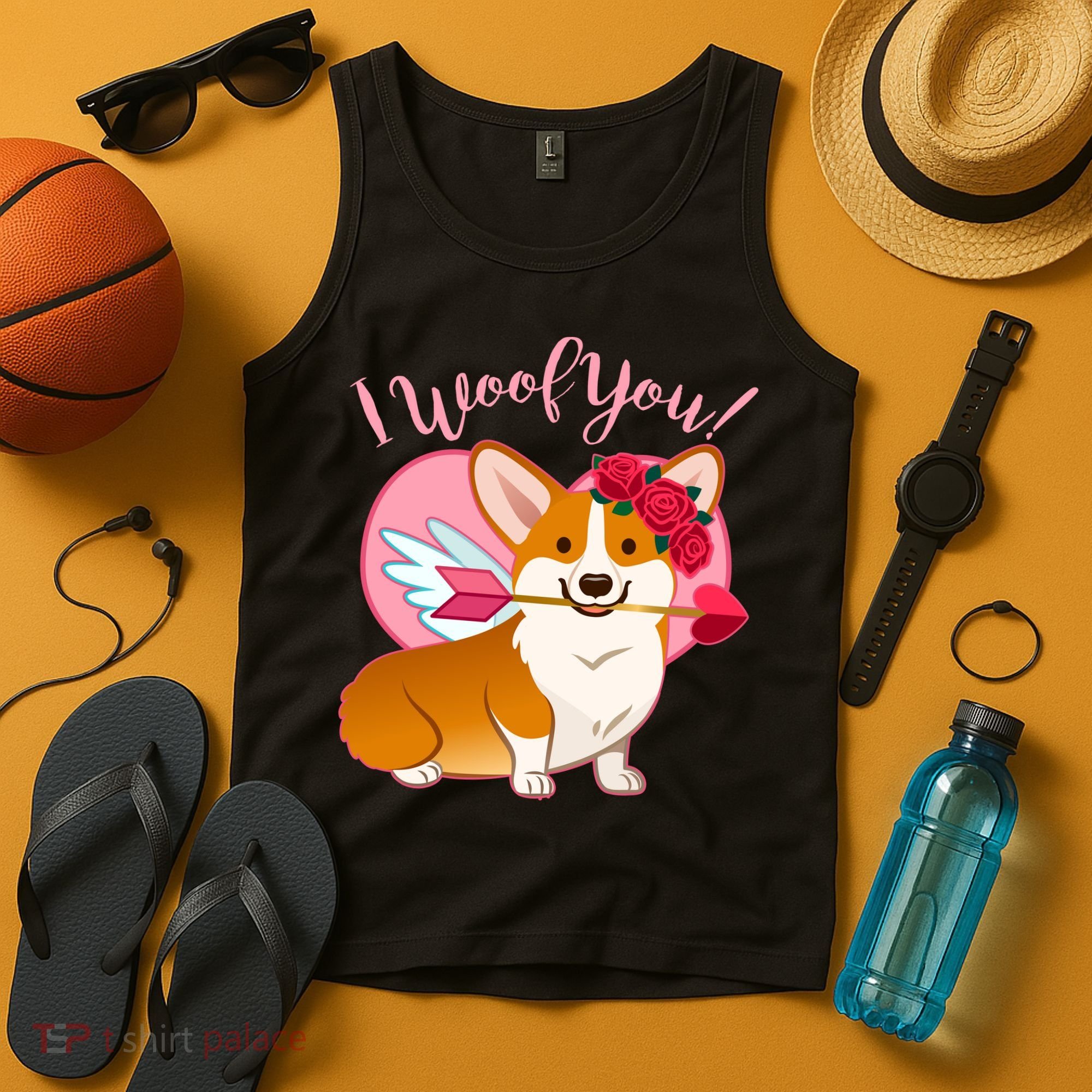 Funny Cute Corgi Valentine I Woof You Tank Top