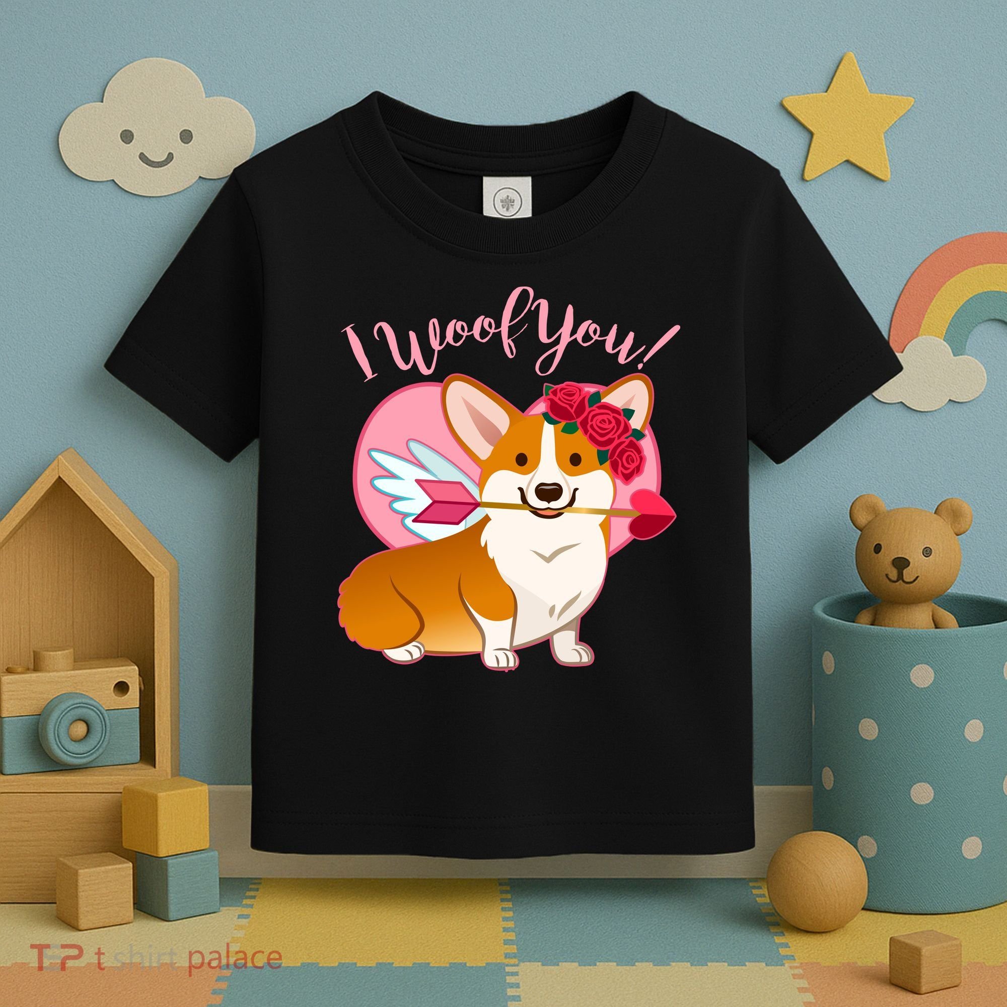 Funny Cute Corgi Valentine I Woof You Toddler T-Shirt