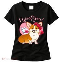 Funny Cute Corgi Valentine I Woof You Women's T-Shirt thumb 0