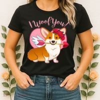 Funny Cute Corgi Valentine I Woof You Women's T-Shirt thumb 2