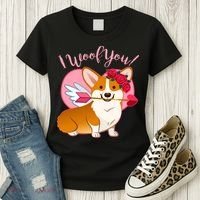 Funny Cute Corgi Valentine I Woof You Women's T-Shirt thumb 3