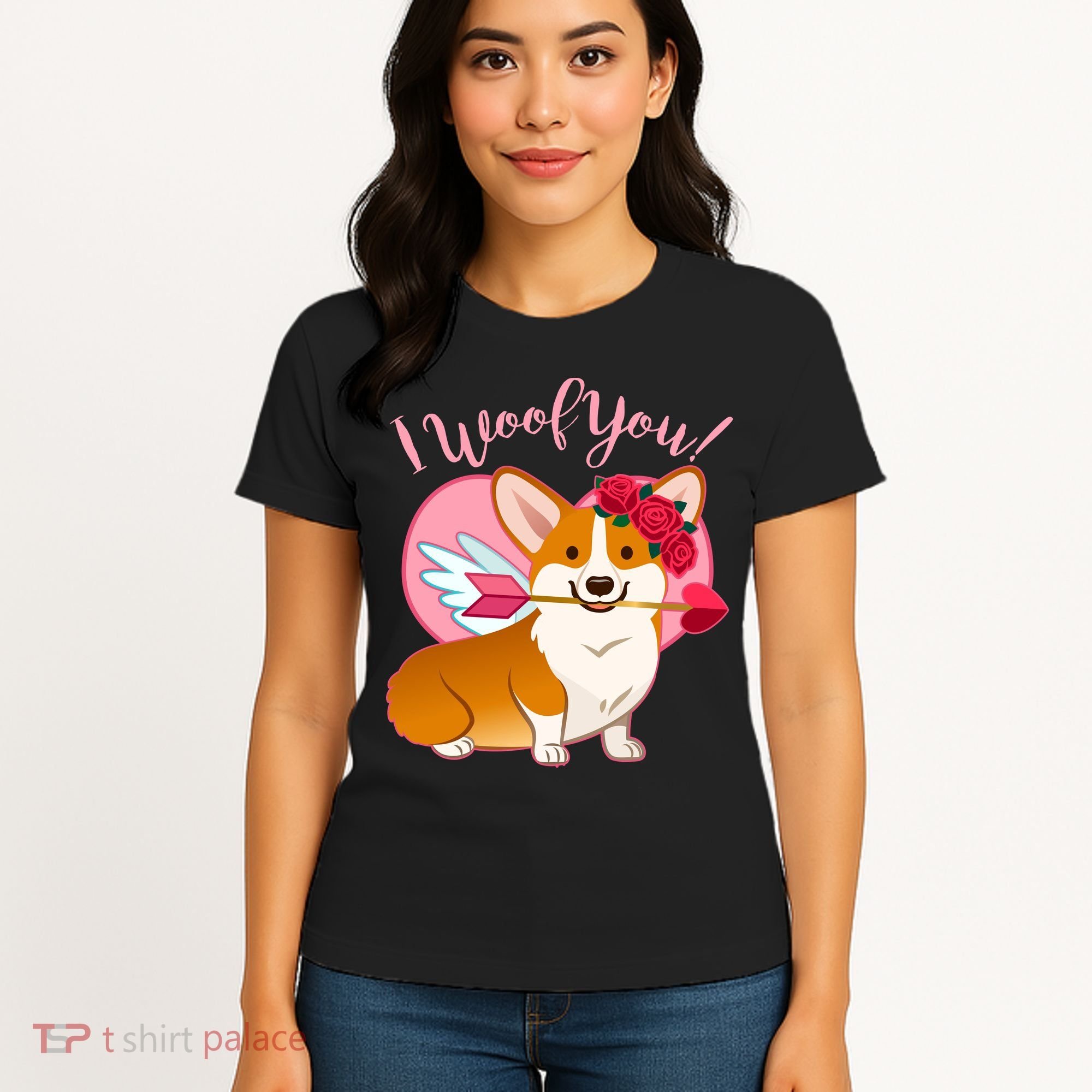 Funny Cute Corgi Valentine I Woof You Women's T-Shirt