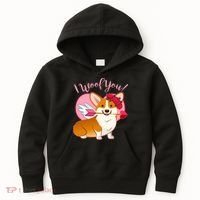Funny Cute Corgi Valentine I Woof You Kids Hoodie thumb 0