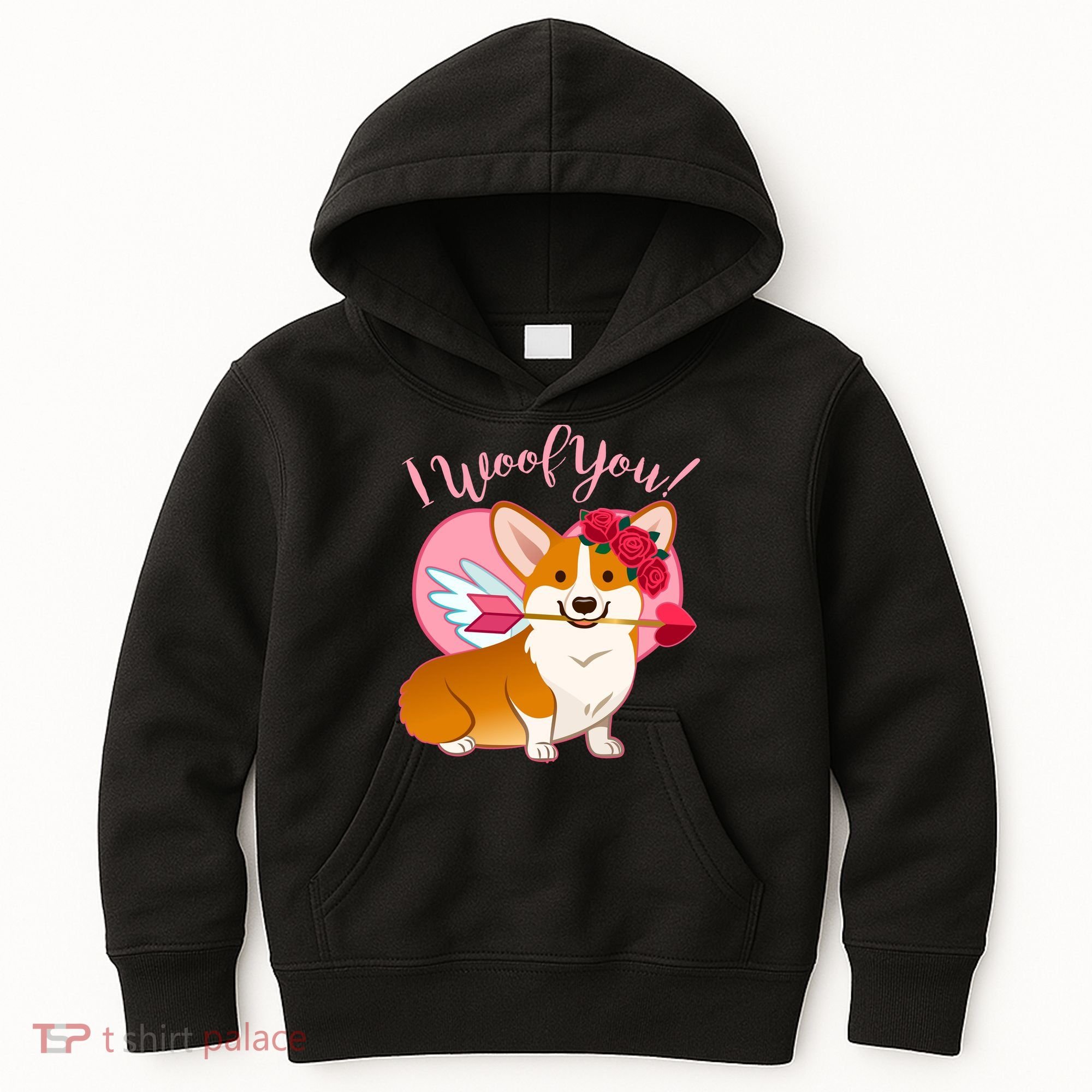 Funny Cute Corgi Valentine I Woof You Kids Hoodie
