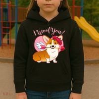 Funny Cute Corgi Valentine I Woof You Kids Hoodie thumb 3