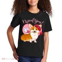 Funny Cute Corgi Valentine I Woof You Kids T-Shirt thumb 2