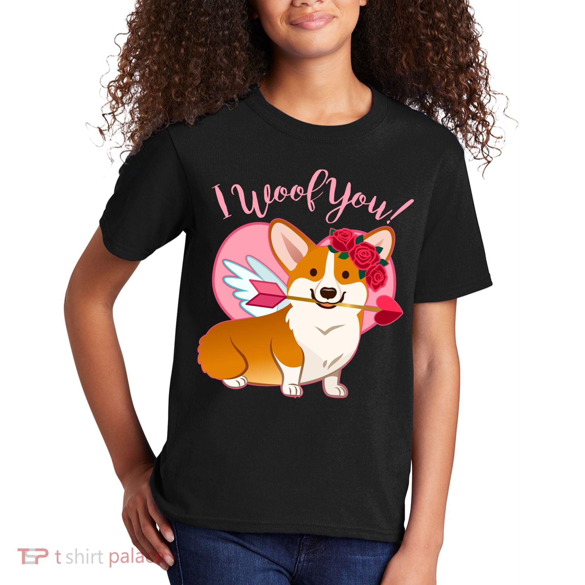 Funny Cute Corgi Valentine I Woof You Kids T-Shirt