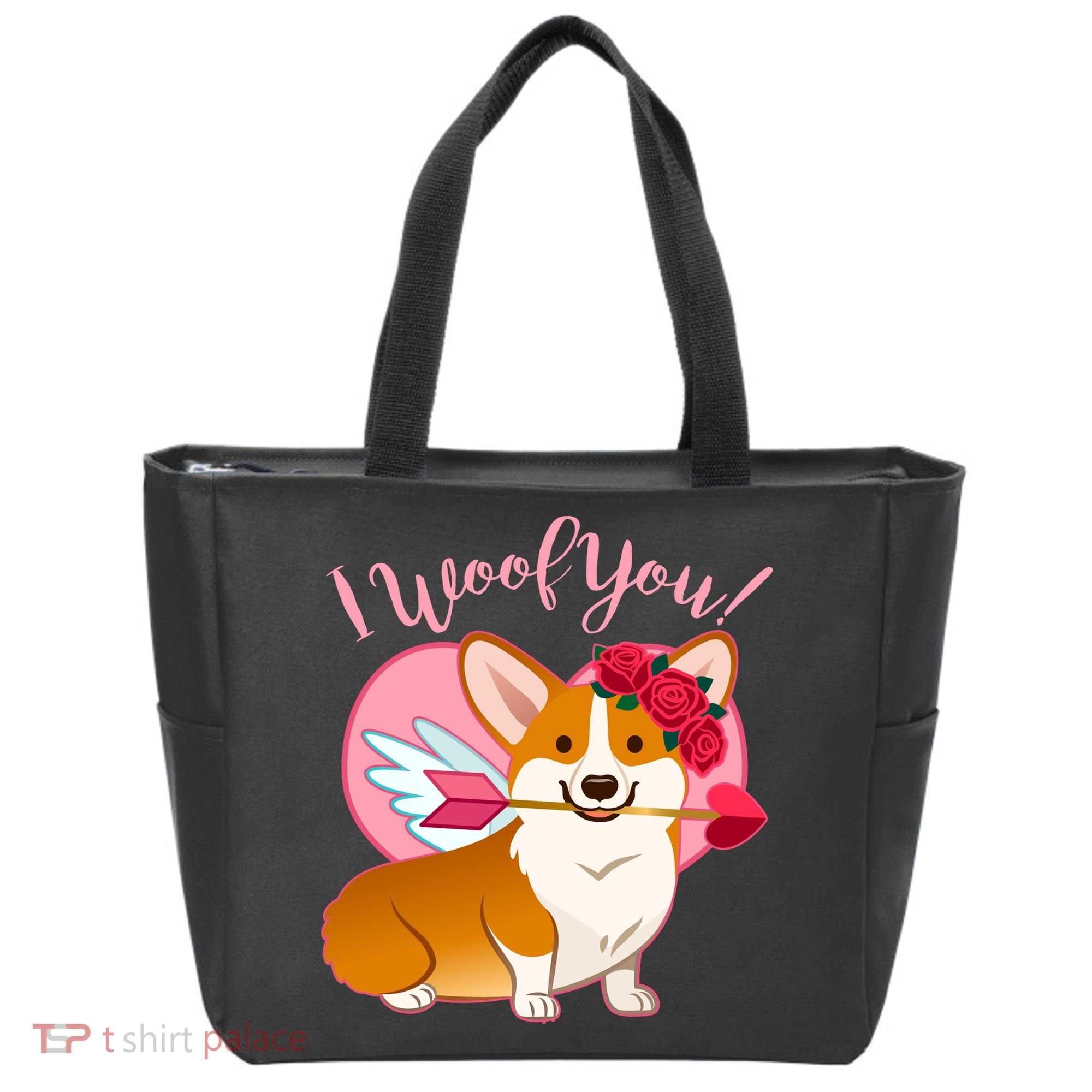 Funny Cute Corgi Valentine I Woof You Tote Bag