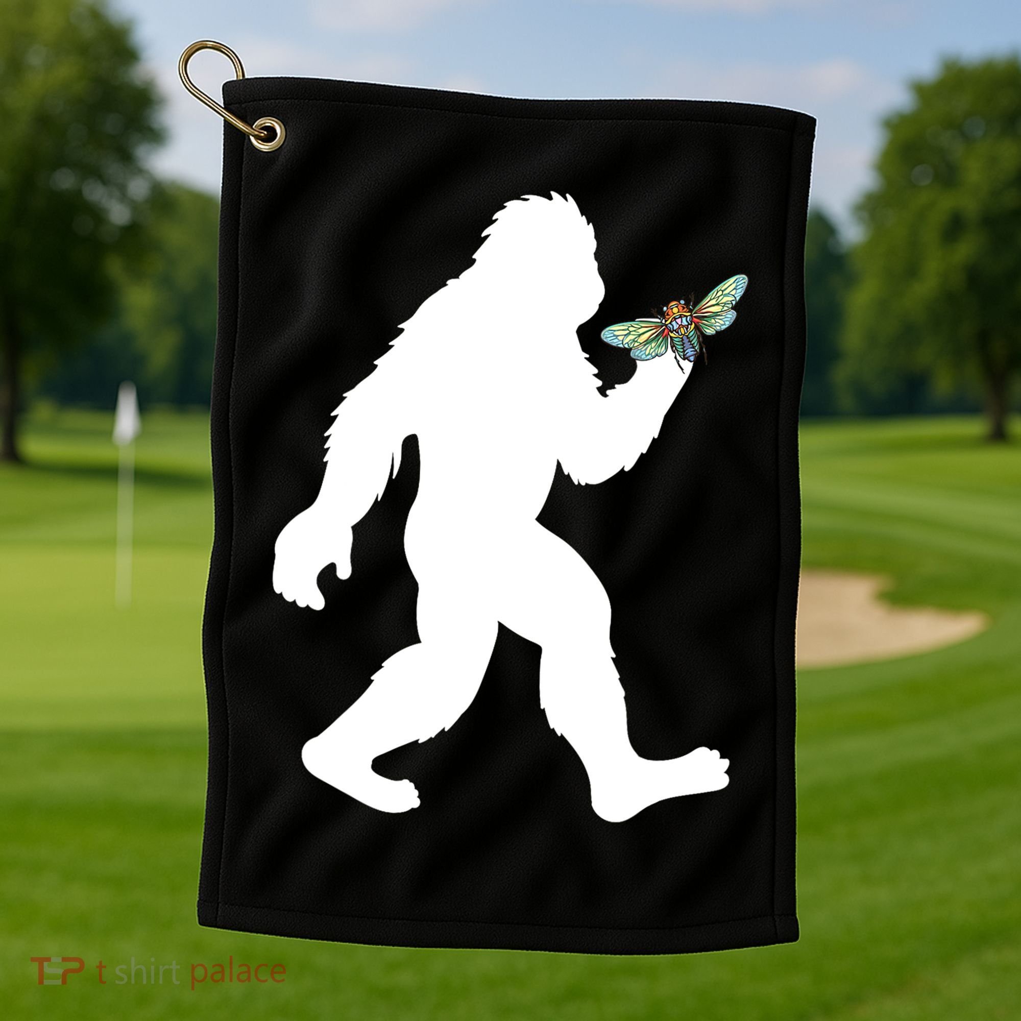 Funny Cicada Comeback 2024 Bigfoot Catching Cicada Gift Golf Towel