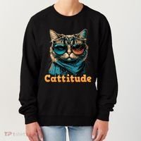 Funny Cool Cat With Glasses Cattitude Cats Lover Attitude Funny Gift Women's Sweatshirt thumb 0