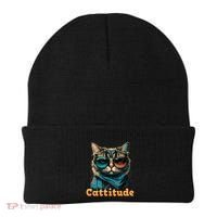 Funny Cool Cat With Glasses Cattitude Cats Lover Attitude Funny Gift Beanie thumb 0