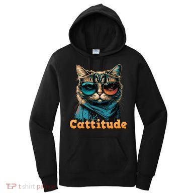 Funny Cool Cat With Glasses Cattitude Cats Lover Attitude Funny Gift Women's Hoodie