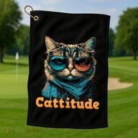 Funny Cool Cat With Glasses Cattitude Cats Lover Attitude Funny Gift Golf Towel thumb 1
