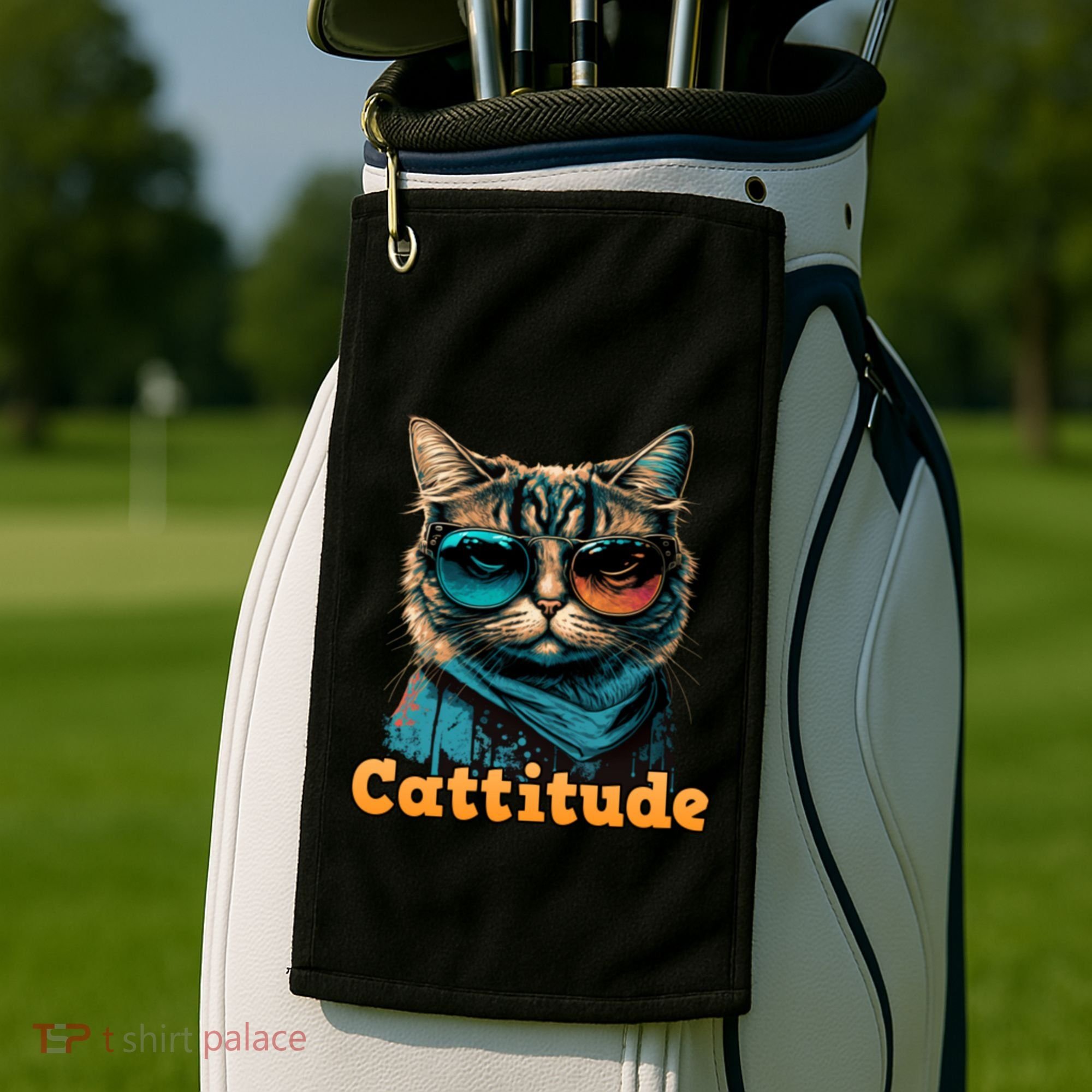 Funny Cool Cat With Glasses Cattitude Cats Lover Attitude Funny Gift Golf Towel