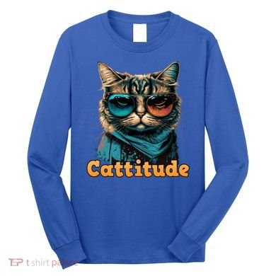 Funny Cool Cat With Glasses Cattitude Cats Lover Attitude Funny Gift Long Sleeve Shirt