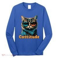 Funny Cool Cat With Glasses Cattitude Cats Lover Attitude Funny Gift Long Sleeve Shirt thumb 0