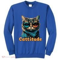 Funny Cool Cat With Glasses Cattitude Cats Lover Attitude Funny Gift Sweatshirt thumb 0