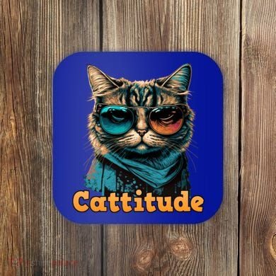 Funny Cool Cat With Glasses Cattitude Cats Lover Attitude Funny Gift Coaster
