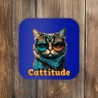 Funny Cool Cat With Glasses Cattitude Cats Lover Attitude Funny Gift Coaster thumb 0