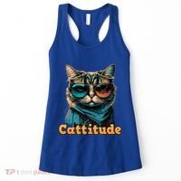 Funny Cool Cat With Glasses Cattitude Cats Lover Attitude Funny Gift Women's Tank Top thumb 0