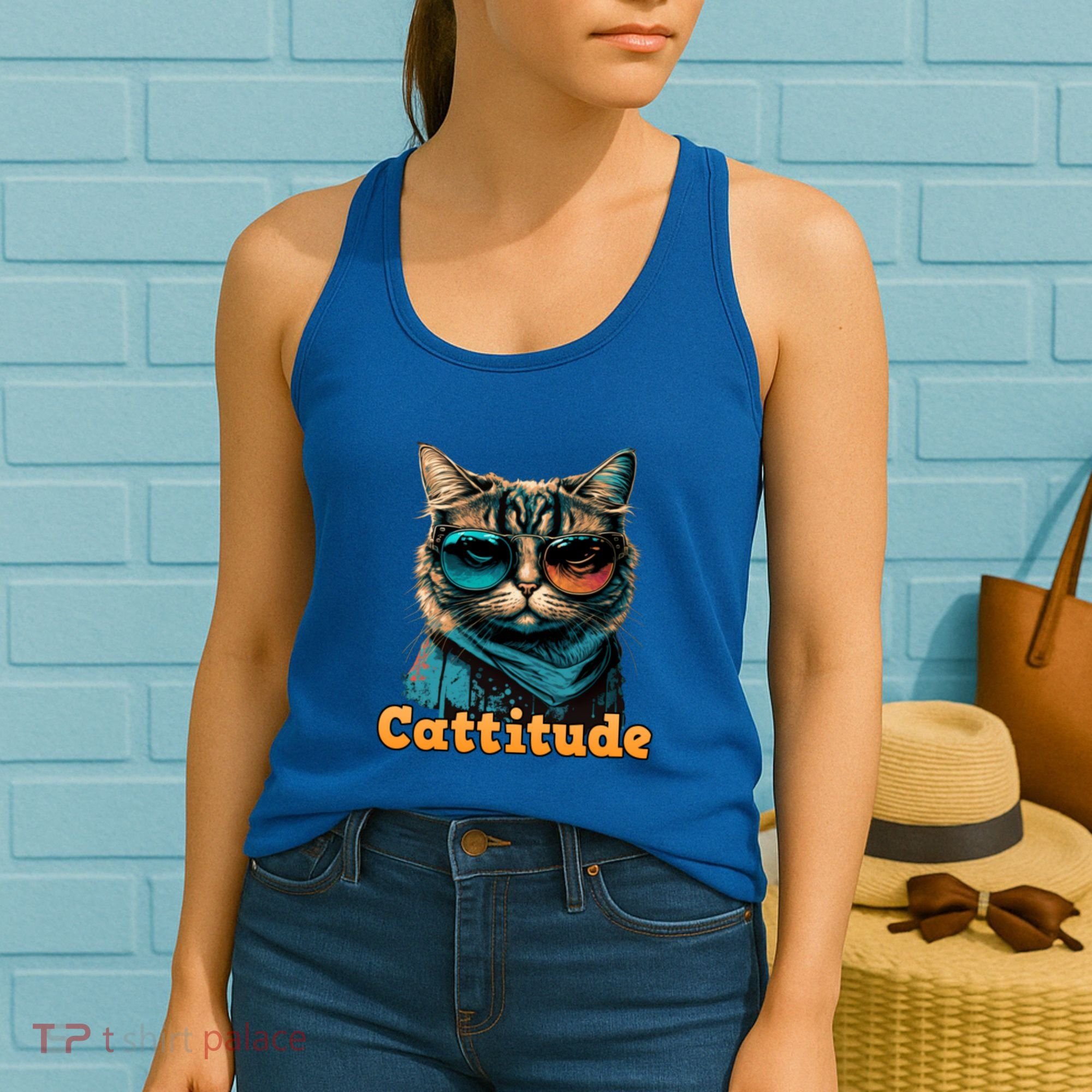 Funny Cool Cat With Glasses Cattitude Cats Lover Attitude Funny Gift Women's Tank Top