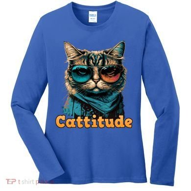 Funny Cool Cat With Glasses Cattitude Cats Lover Attitude Funny Gift Women's Long Sleeve Shirt