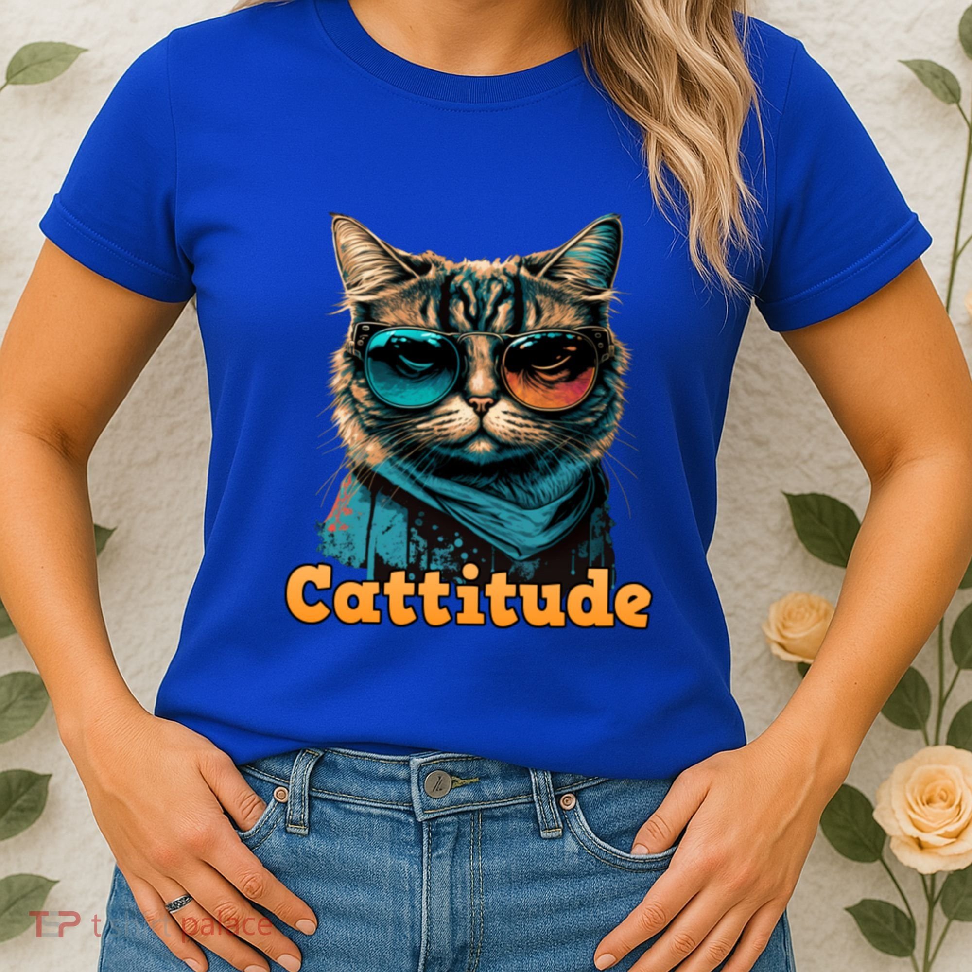 Funny Cool Cat With Glasses Cattitude Cats Lover Attitude Funny Gift Women's T-Shirt