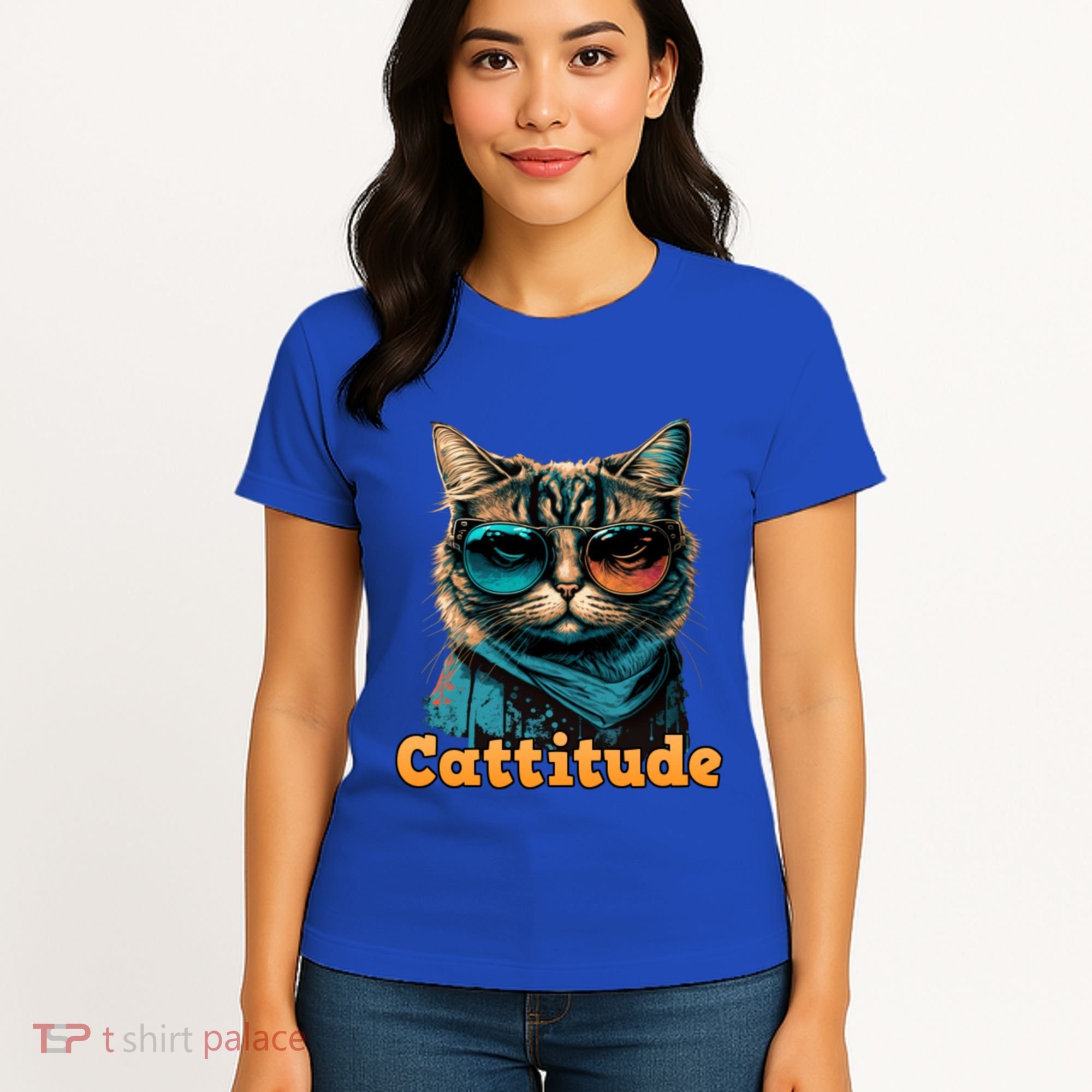 Funny Cool Cat With Glasses Cattitude Cats Lover Attitude Funny Gift Women's T-Shirt