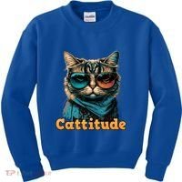 Funny Cool Cat With Glasses Cattitude Cats Lover Attitude Funny Gift Kids Sweatshirt thumb 0