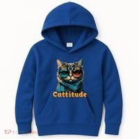 Funny Cool Cat With Glasses Cattitude Cats Lover Attitude Funny Gift Kids Hoodie thumb 0