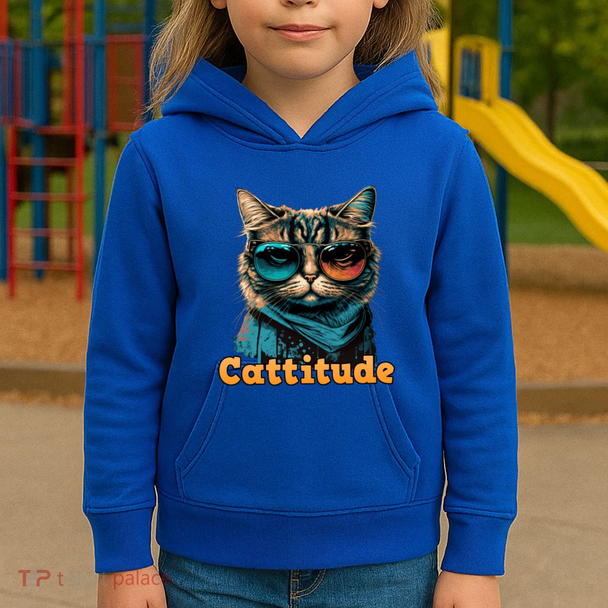Funny Cool Cat With Glasses Cattitude Cats Lover Attitude Funny Gift Kids Hoodie