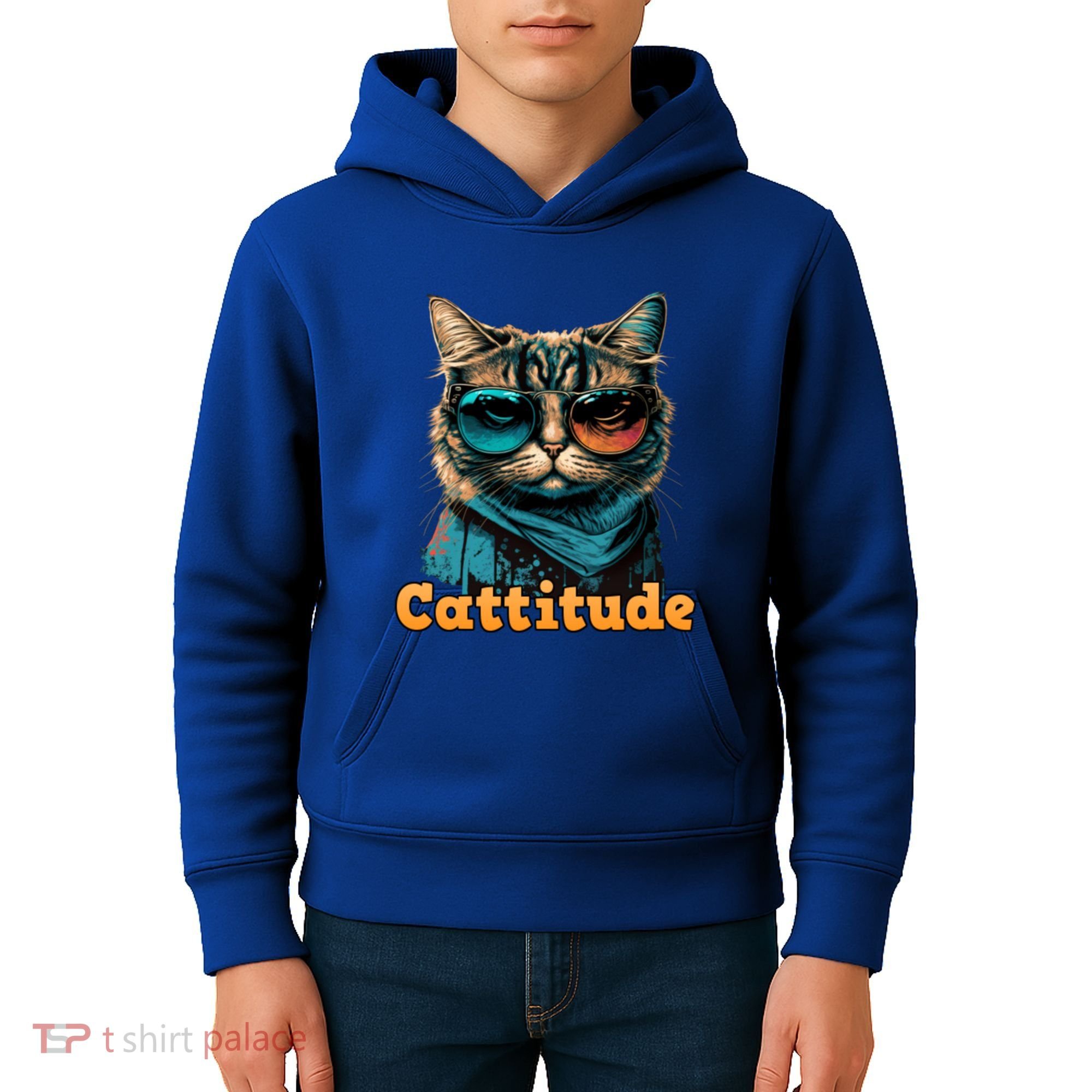 Funny Cool Cat With Glasses Cattitude Cats Lover Attitude Funny Gift Kids Hoodie
