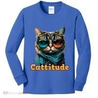 Funny Cool Cat With Glasses Cattitude Cats Lover Attitude Funny Gift Kids Long Sleeve Shirt thumb 0