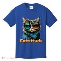 Funny Cool Cat With Glasses Cattitude Cats Lover Attitude Funny Gift Kids T-Shirt thumb 0