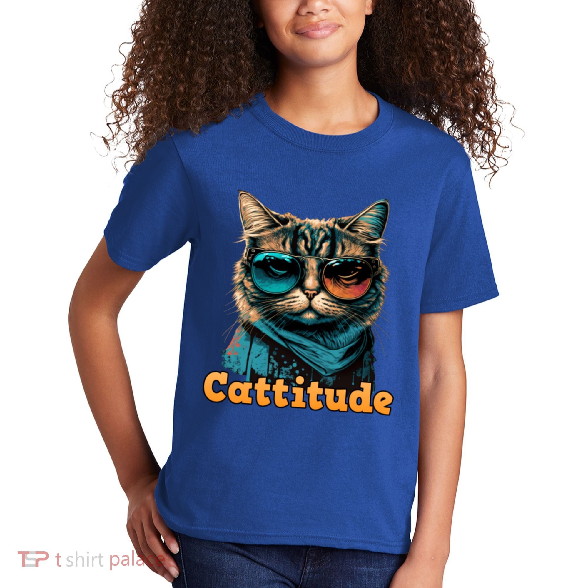 Funny Cool Cat With Glasses Cattitude Cats Lover Attitude Funny Gift Kids T-Shirt