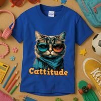 Funny Cool Cat With Glasses Cattitude Cats Lover Attitude Funny Gift Kids T-Shirt thumb 3